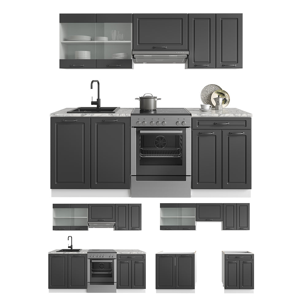 Vicco Cucina componibile Antracite casa di campagna/bianco 200 cm , PL Marmo