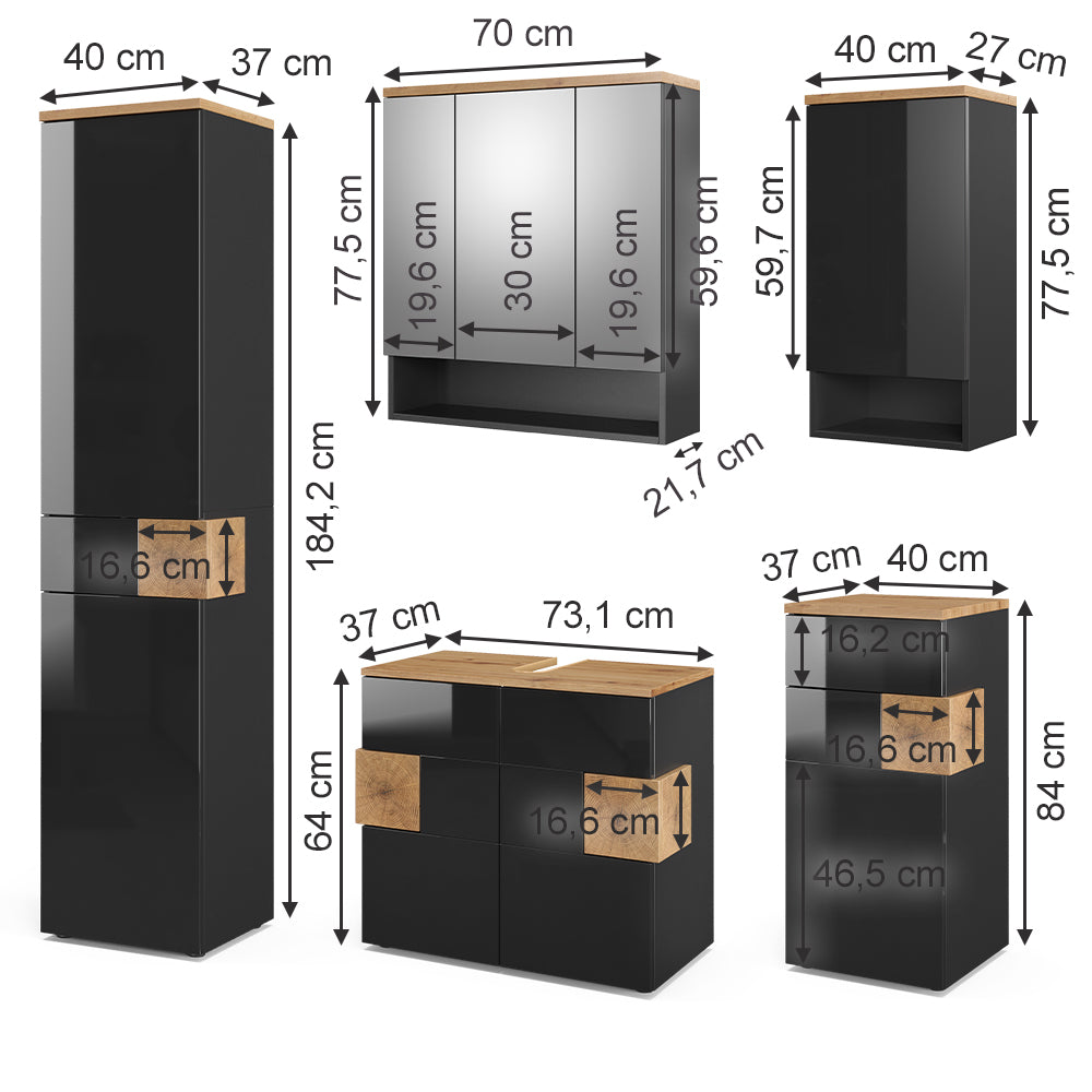 Vicco Set mobili bagno Antracite 5 parti