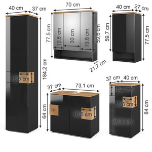 Vicco Set mobili bagno Antracite 5 parti
