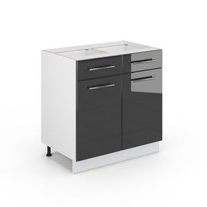 Vicco Mobiletto base per cucina Antracite lucido 80 cm con cassetto, senza piano di lavoro