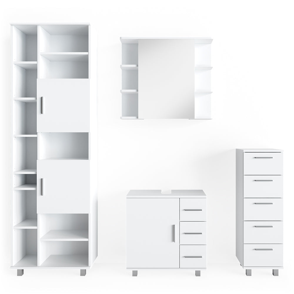 Vicco Set mobili bagno Bianco 4 parti, con armadio alto