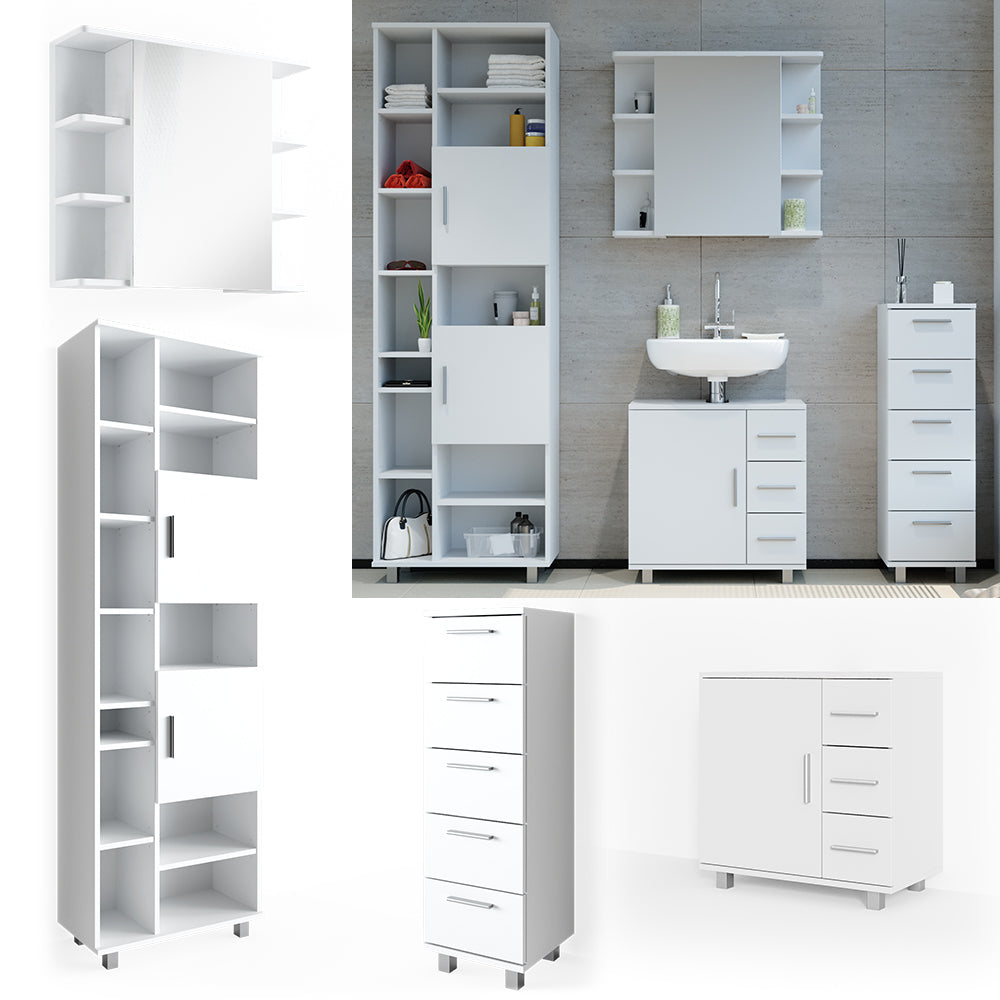 Vicco Set mobili bagno Bianco 4 parti, con armadio alto