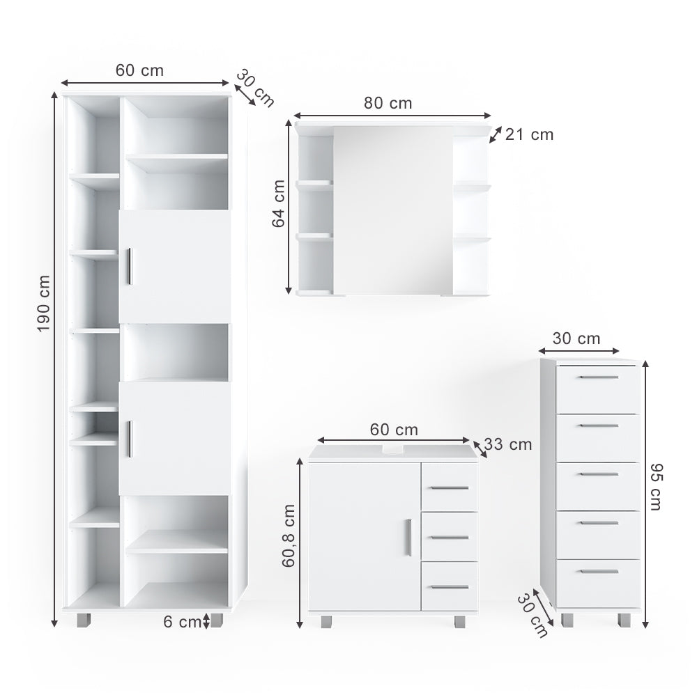 Vicco Set mobili bagno Bianco 4 parti, con armadio alto