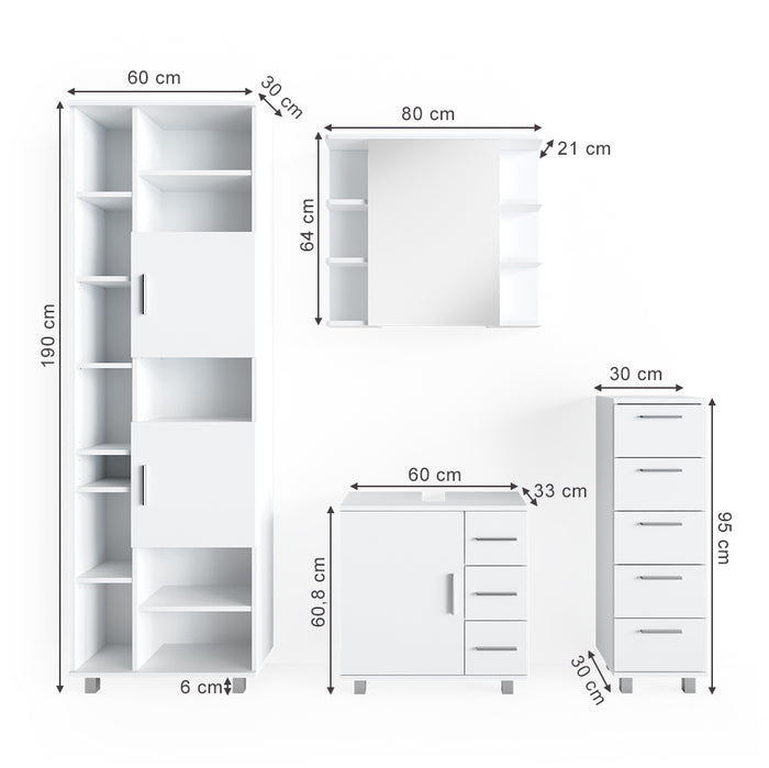 Vicco Set mobili bagno Bianco 4 parti, con armadio alto