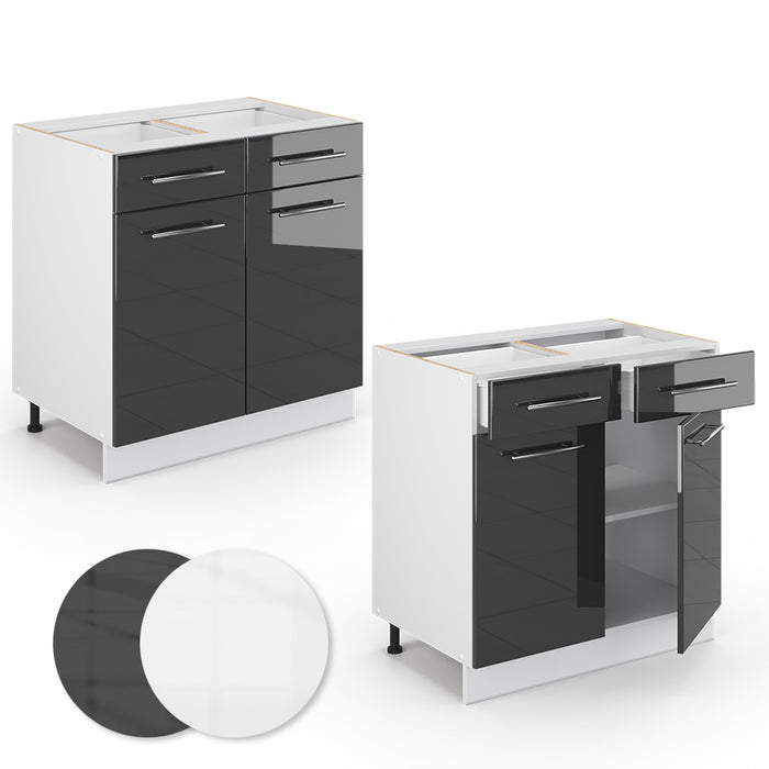 Vicco Mobiletto base per cucina Antracite lucido 80 cm , PL Rovere