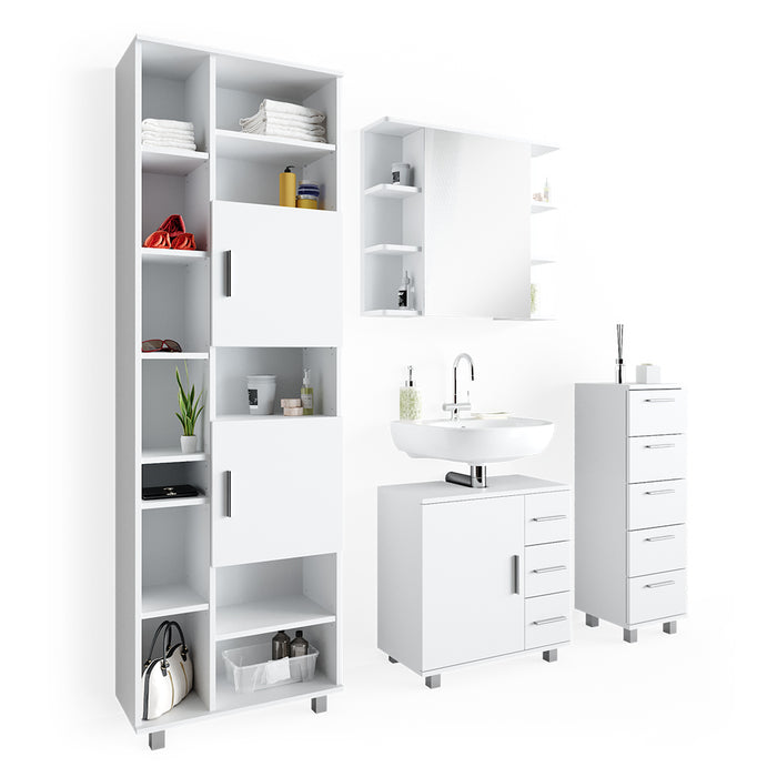 Vicco Set mobili bagno Bianco 4 parti, con armadio alto