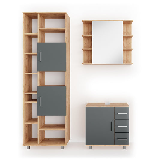 Vicco Set mobili bagno Rovere 3 parti, con colonna