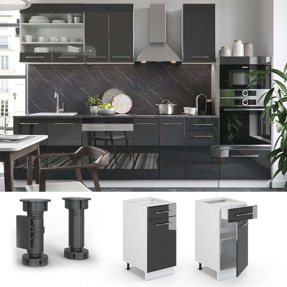 Vicco Mobiletto base per cucina Antracite lucido 40 cm , PL Rovere