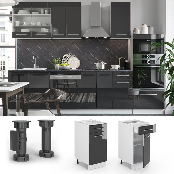 Vicco Mobiletto base per cucina Antracite lucido 40 cm , PL Rovere