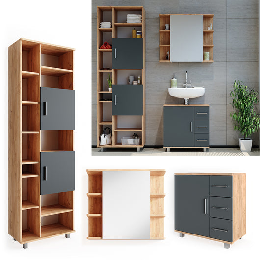 Vicco Set mobili bagno Rovere 3 parti, con colonna