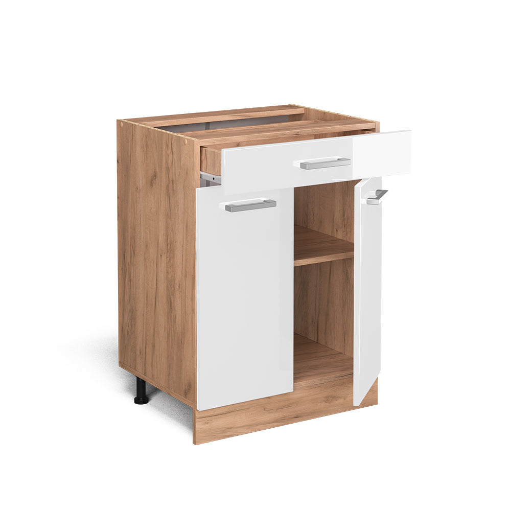 Vicco Mobiletto base per cucina Bianco lucido 60 cm con cassetto, senza piano di lavoro