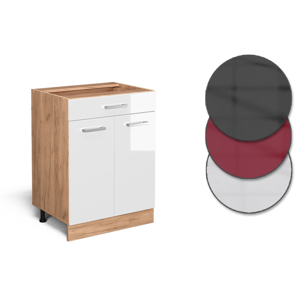 Vicco Mobiletto base per cucina Bianco lucido 60 cm con cassetto, senza piano di lavoro