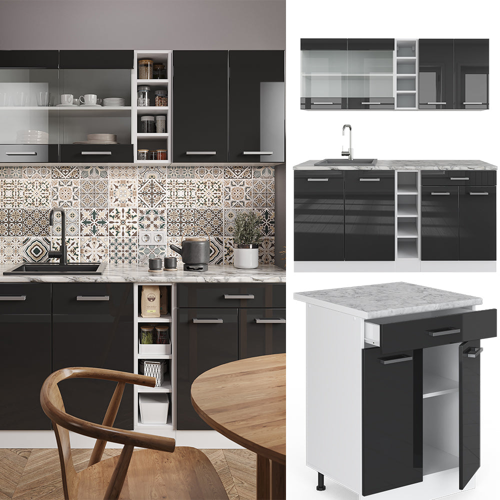 Vicco Cucina completa Antracite lucido/bianco 160 cm , PL Marmo