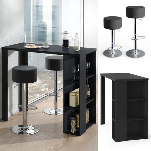 Vicco Tavolo bar con sgabelli Nero 120 x 60 cm con 2 sgabelli da bar