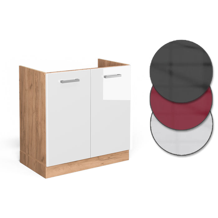 Vicco Mobile lavello cucina Bianco lucido 80 cm , PL Rovere