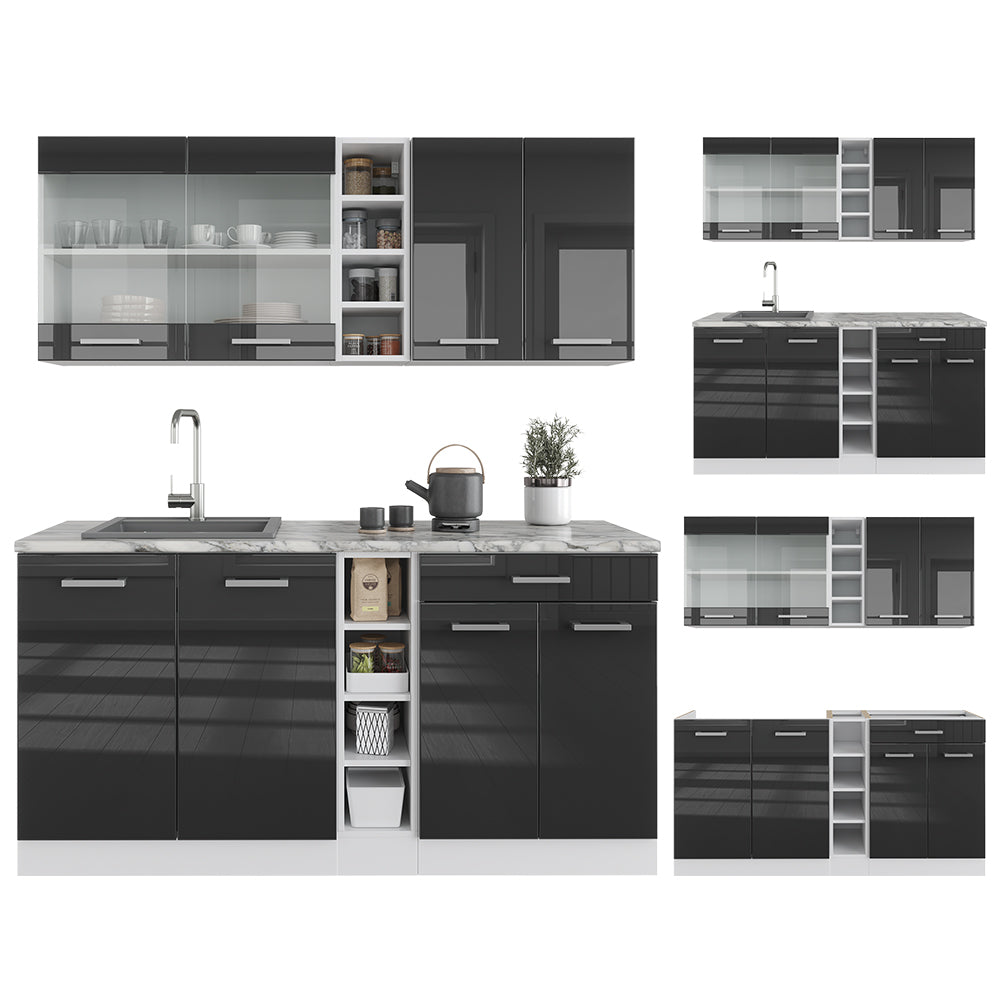 Vicco Cucina completa Antracite lucido/bianco 160 cm , PL Marmo