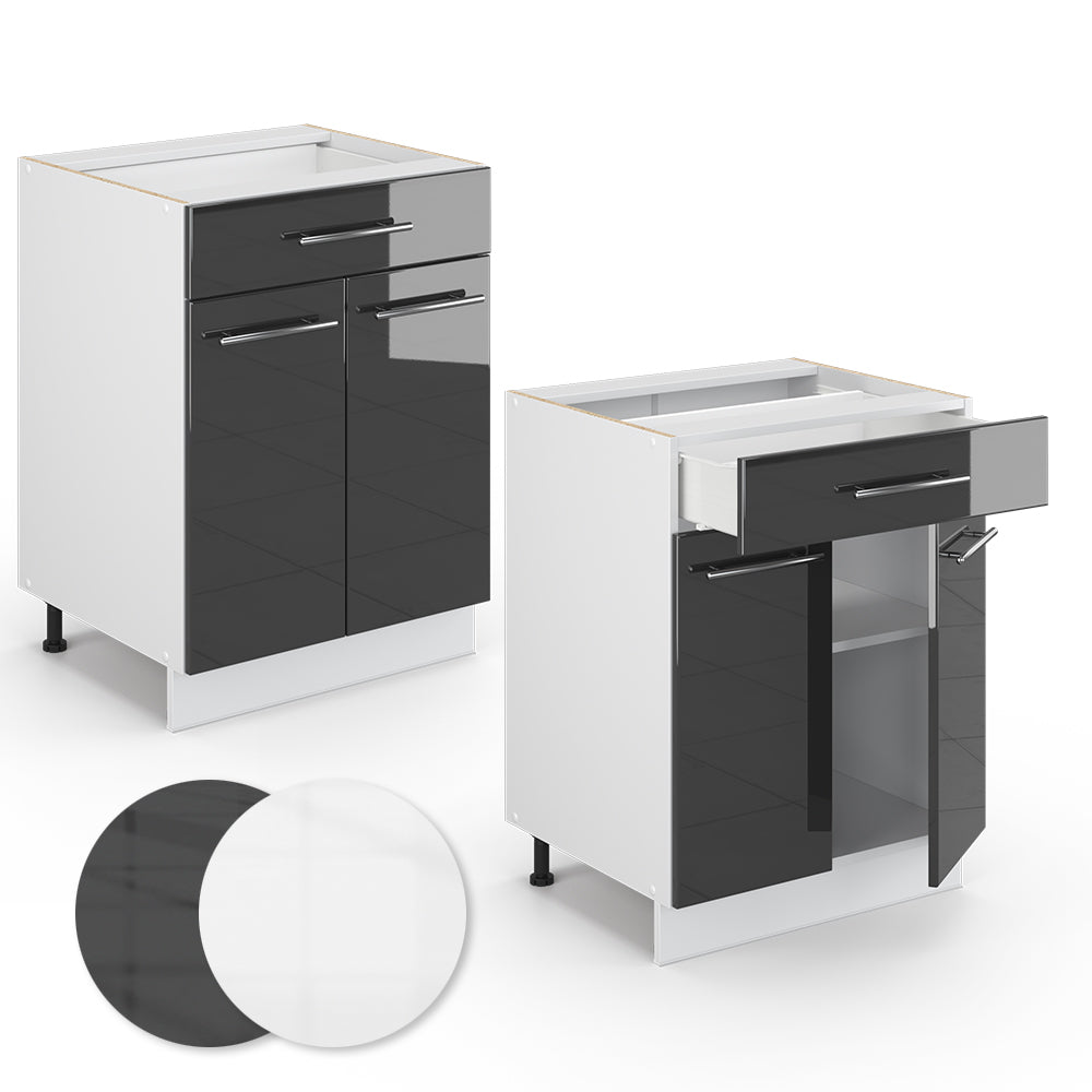 Vicco Mobiletto base per cucina Antracite lucido 60 cm con cassetto, PL Marmo