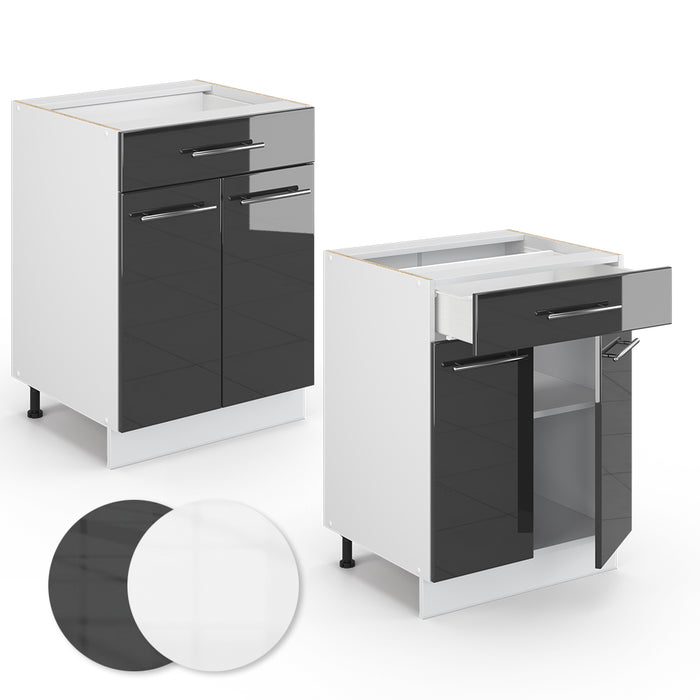 Vicco Mobiletto base per cucina Antracite lucido 60 cm con cassetto, PL Marmo
