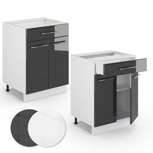 Vicco Mobiletto base per cucina Antracite lucido 60 cm con cassetto, senza piano di lavoro