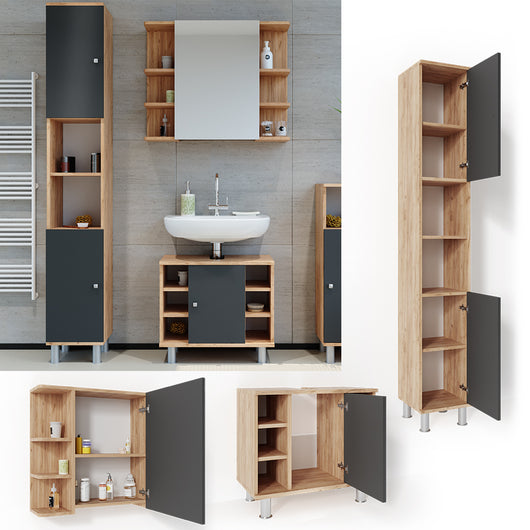 Vicco Set mobili bagno Rovere 3 parti, con colonna