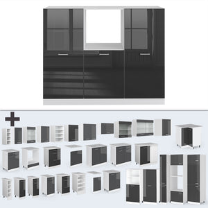 Vicco Cucine componibili piccole Antracite lucido/bianco 180 cm senza piano di lavoro