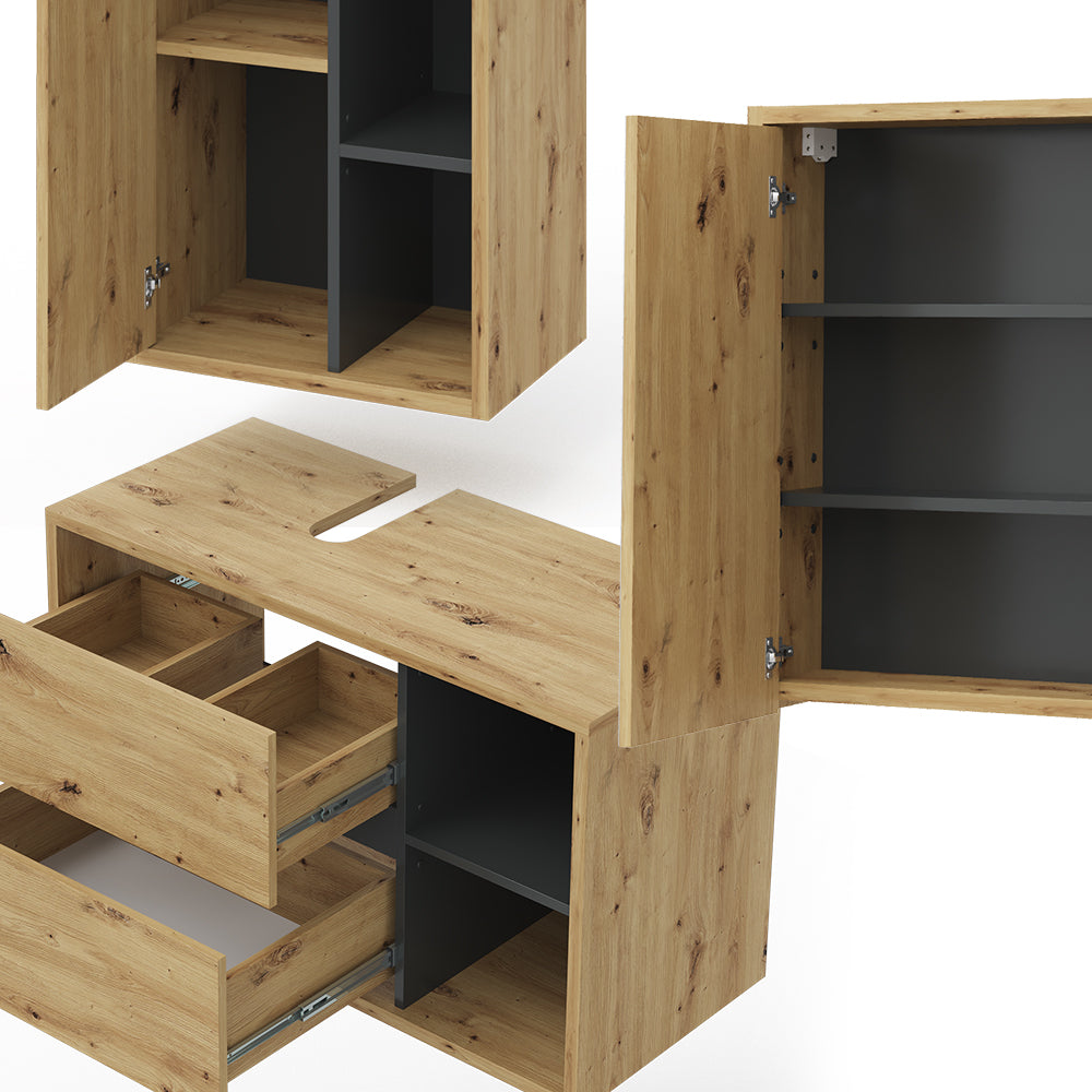 Vicco Set mobili bagno Rovere artigianale 3 parti