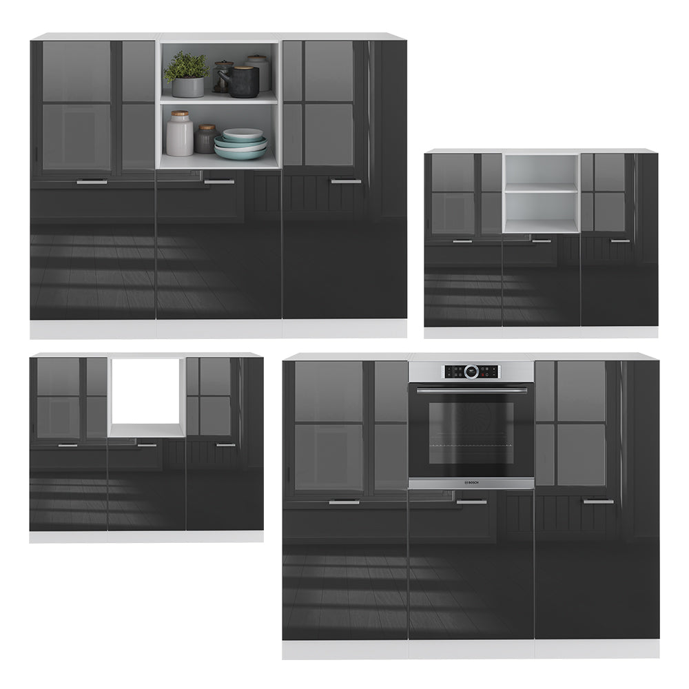 Vicco Cucine componibili piccole Antracite lucido/bianco 180 cm senza piano di lavoro