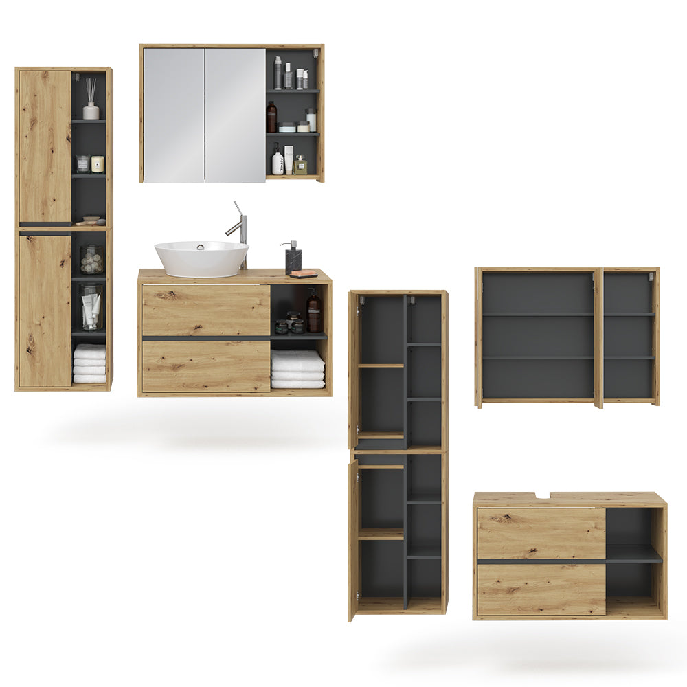 Vicco Set mobili bagno Rovere artigianale 3 parti