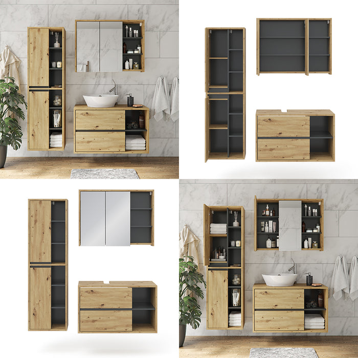 Vicco Set mobili bagno Rovere artigianale 3 parti