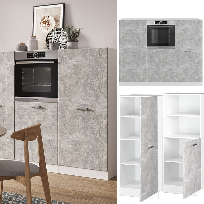 Vicco Cucine componibili piccole Cemento/Bianco 180 cm senza piano di lavoro