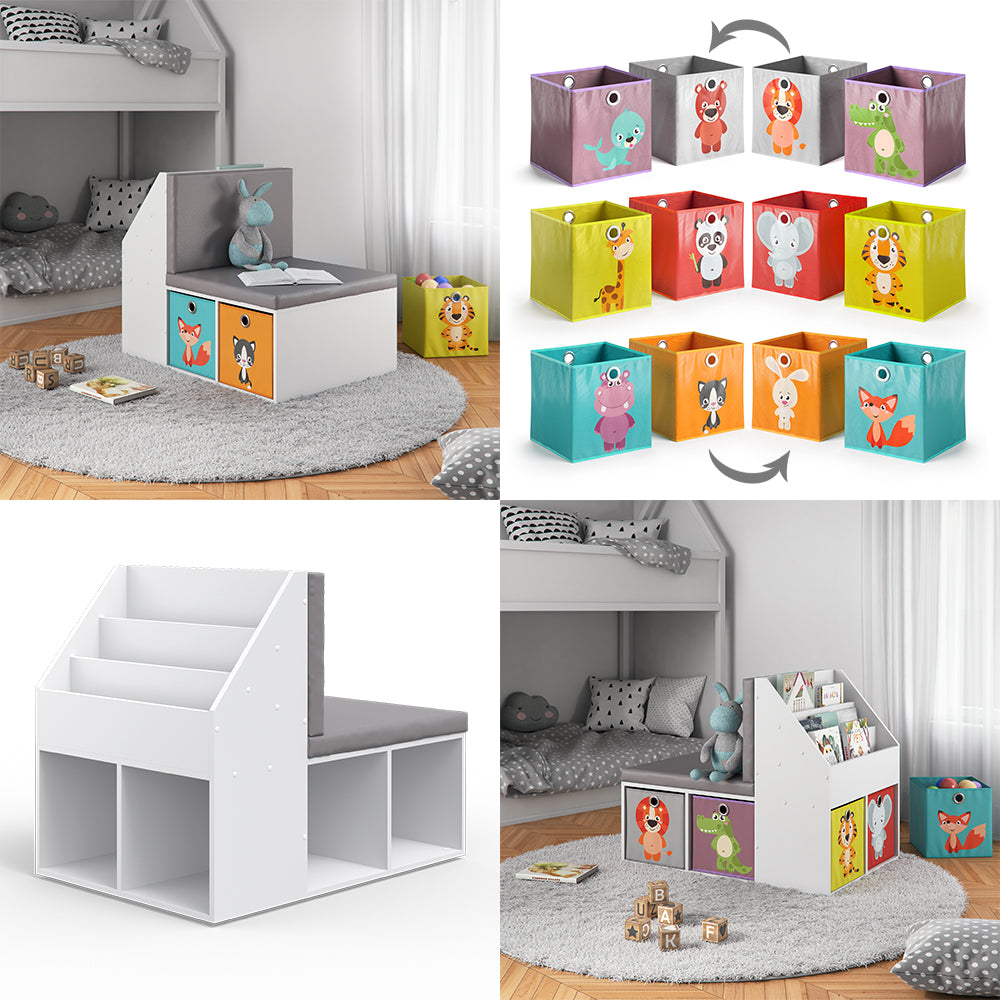 Vicco Libreria bambini Bianco 97.1 x 78.4 cm con 6 scatole pieghevoli opt.1