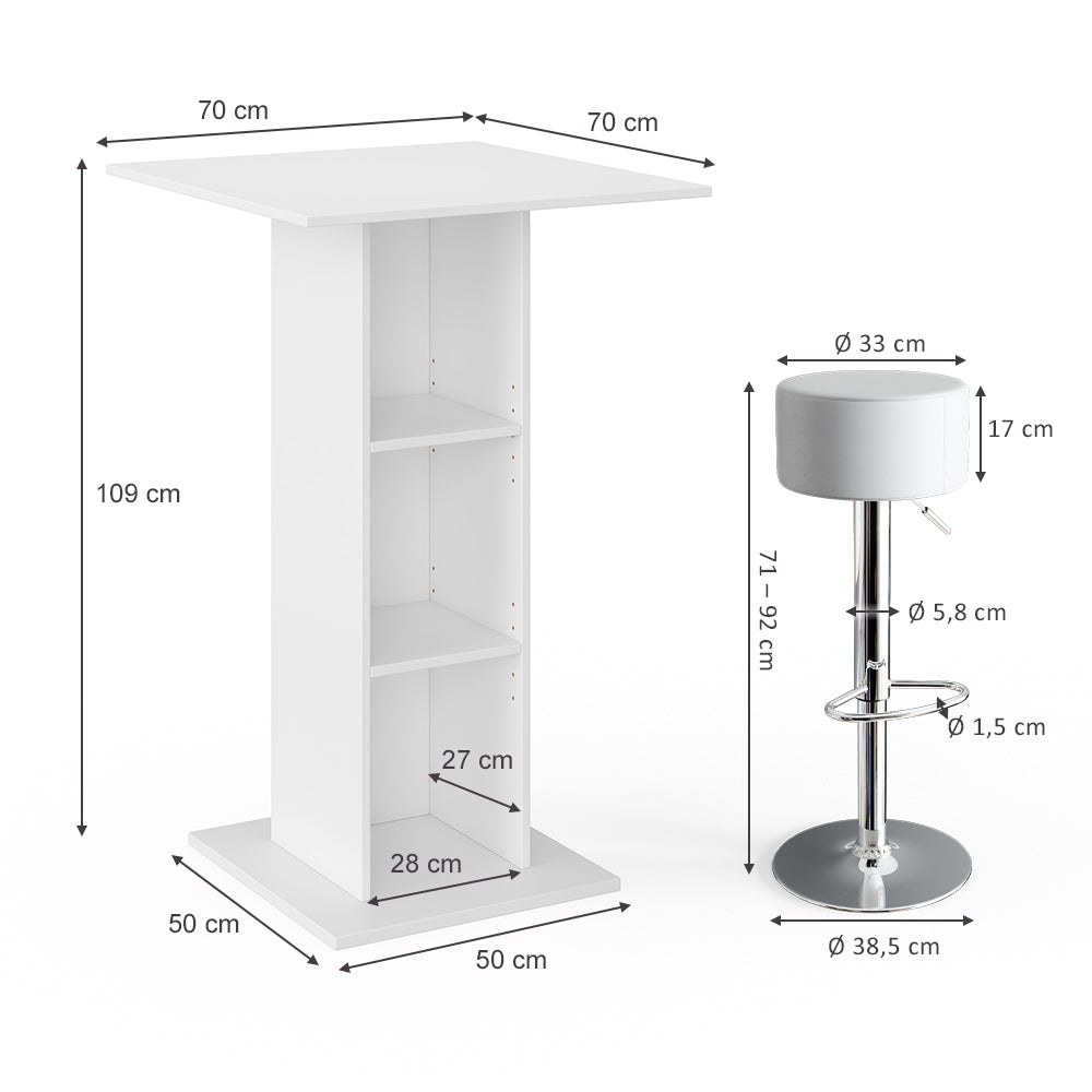Vicco Tavolo bar con sgabelli Bianco 70 x 70 cm con 2 sgabelli da bar