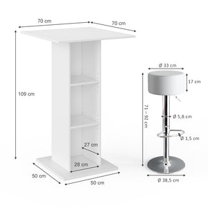 Vicco Tavolo bar con sgabelli Bianco 70 x 70 cm con 2 sgabelli da bar