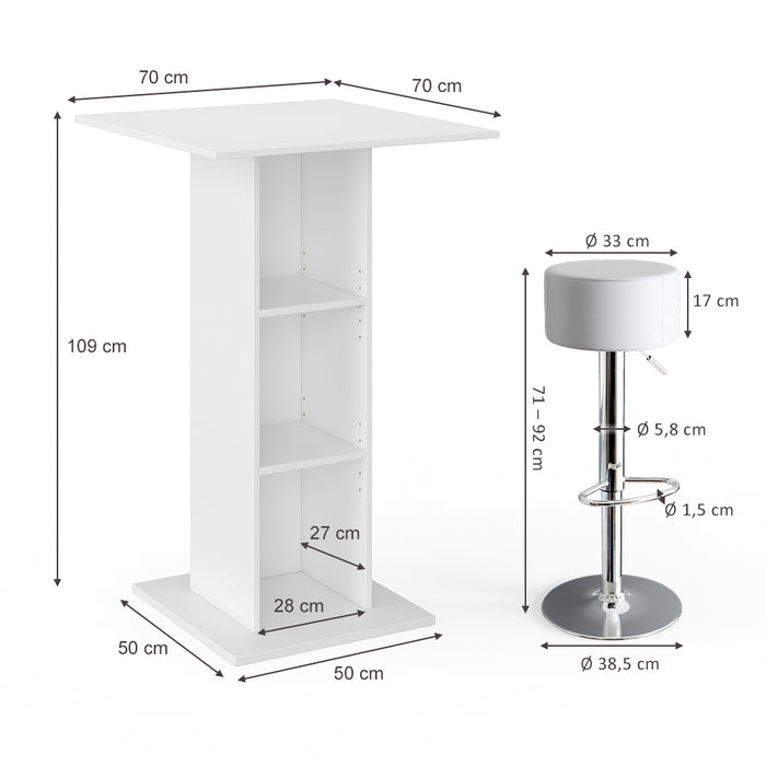 Vicco Tavolo bar con sgabelli Bianco 70 x 70 cm con 2 sgabelli da bar
