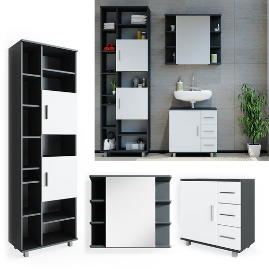 Vicco Set mobili bagno Antracite 3 parti, con colonna