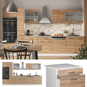 Vicco Cucina componibile Sonoma/Bianco 350 cm con armadio alto, PL Antracite