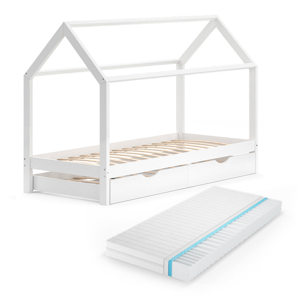 Vitalispa Letto montessori bambini Bianco 90x200 cm con letto per ospiti e materasso