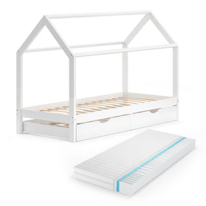 Vitalispa Letto montessori bambini Bianco 90x200 cm con letto per ospiti e materasso