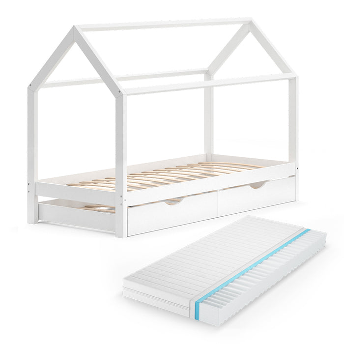 Vitalispa Letto montessori bambini Bianco 90x200 cm con letto per ospiti e materasso