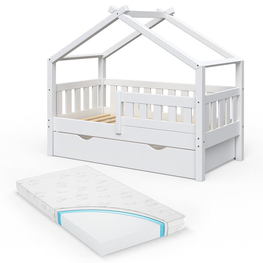 Vitalispa Letto montessori bambini Bianco 70x140 cm con cassetto e materasso