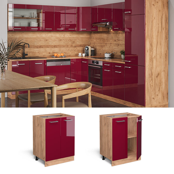 Vicco Mobiletto base cucina Rosso lucido 60 cm , PL Rovere