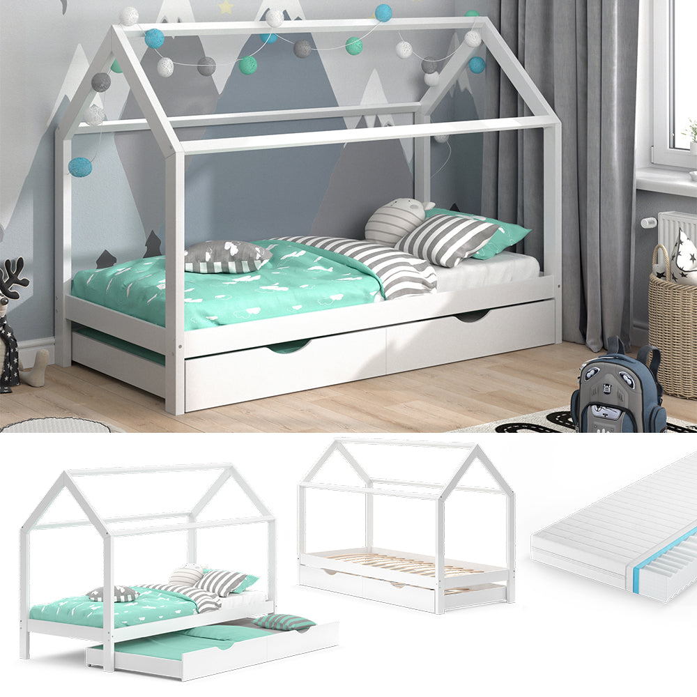 Vitalispa Letto montessori bambini Bianco 90x200 cm con letto per ospiti e materasso