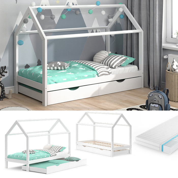 Vitalispa Letto montessori bambini Bianco 90x200 cm con letto per ospiti e materasso