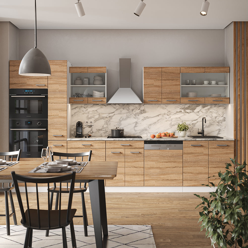 Vicco Cucina componibile Sonoma/Bianco 350 cm con armadio alto, PL Antracite