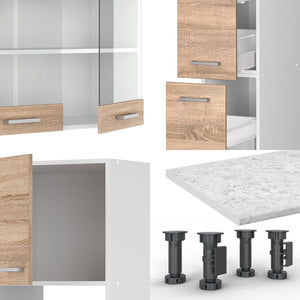 Vicco Cucina componibile Sonoma/Bianco 350 cm con armadio alto, PL Antracite