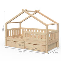 Vitalispa Letto montessori bambini Legno naturale 80x160 cm con 2 cassetti e materasso