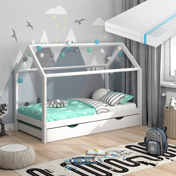 Vitalispa Letto montessori bambini Bianco 90x200 cm con letto per ospiti e materasso