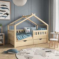 Vitalispa Letto montessori bambini Legno naturale 80x160 cm con 2 cassetti