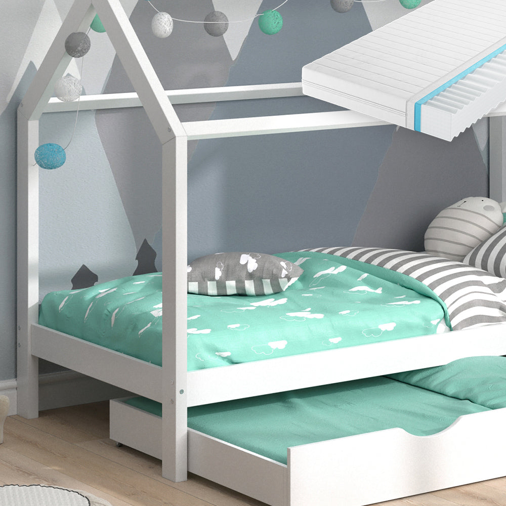 Vitalispa Letto montessori bambini Bianco 90x200 cm con letto per ospiti e materasso