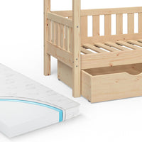 Vitalispa Letto montessori bambini Legno naturale 80x160 cm con 2 cassetti e materasso